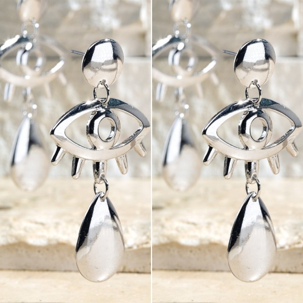 Metal Tearing Evil Eye Dangle Drop Earrings